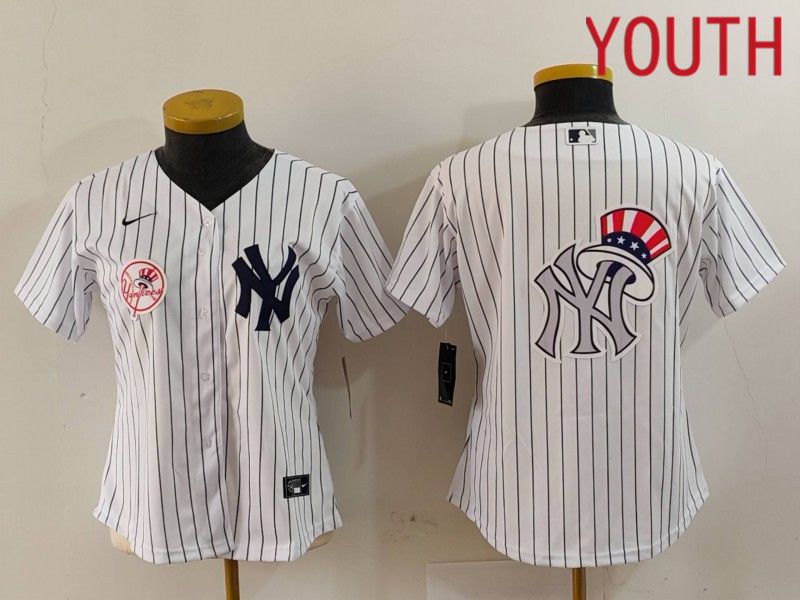 Youth New York Yankees Blank White stripe Game 2024 Nike MLB Jersey style 8